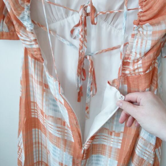 NEW Lost Ink US 4 UK 8 Dress Spring Plaid Backless Prairie Cottage Lightweight - Picture 8 of 16